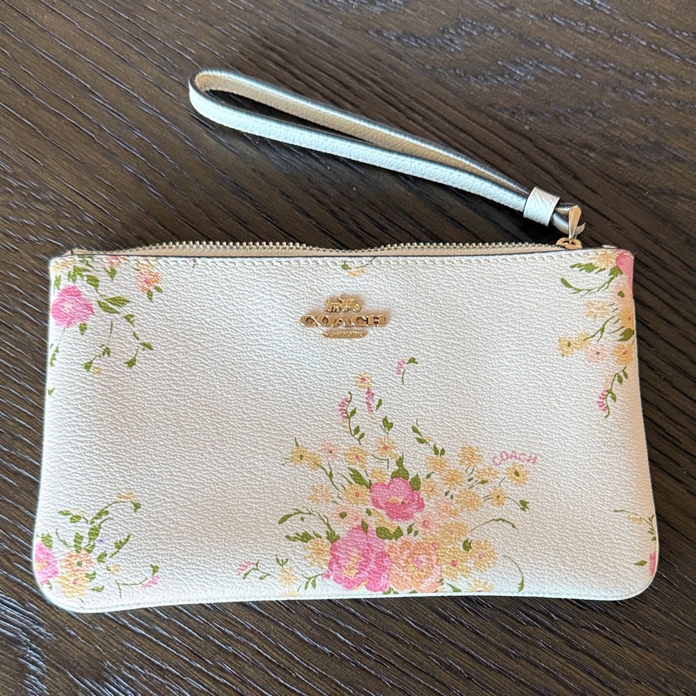 Coach Floral Wristlet in Cream and Pink